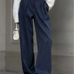 Pinstripe Pleated Wide-Leg Pants