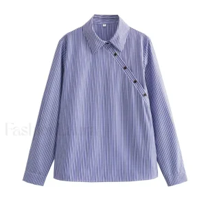 Sexy Lapel Oblique Open Off Shoulder Striped Loose Blouse