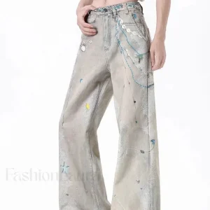 Tie-Dye Wide-Leg High Waist Jeans
